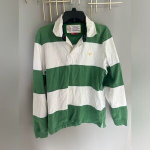 American Eagle Outfitters Green and Cream Rugby Shirt